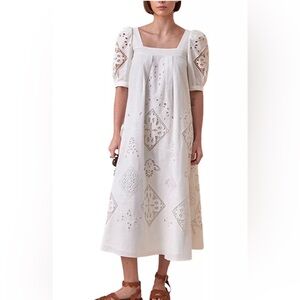 Hunter Bell cotton Eyelet Midi Dress cut out puff sleeves square nyc Waverly